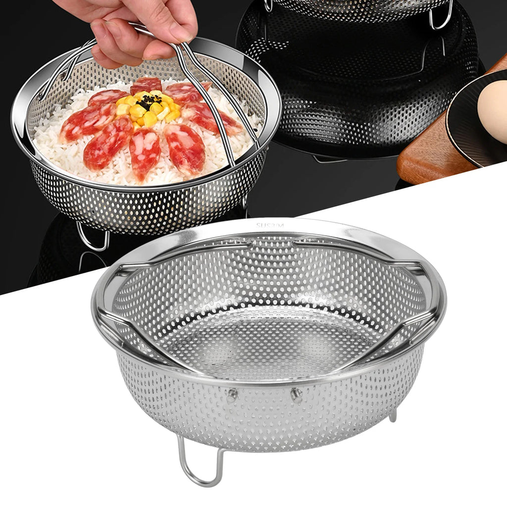 Steam Basket 304 Stainless Steel Rustproof Ergonomic Steaming Rack User Friendly Foldable Handles for Home Kitchen Rice Cooker Qme