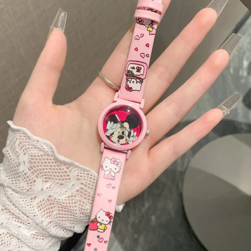 Mickey and Minnie Mouse Cartoon Watches Cute, Korean-Style, Kawaii Watches for Students to Learn Numbers and Tell Time Qme 5