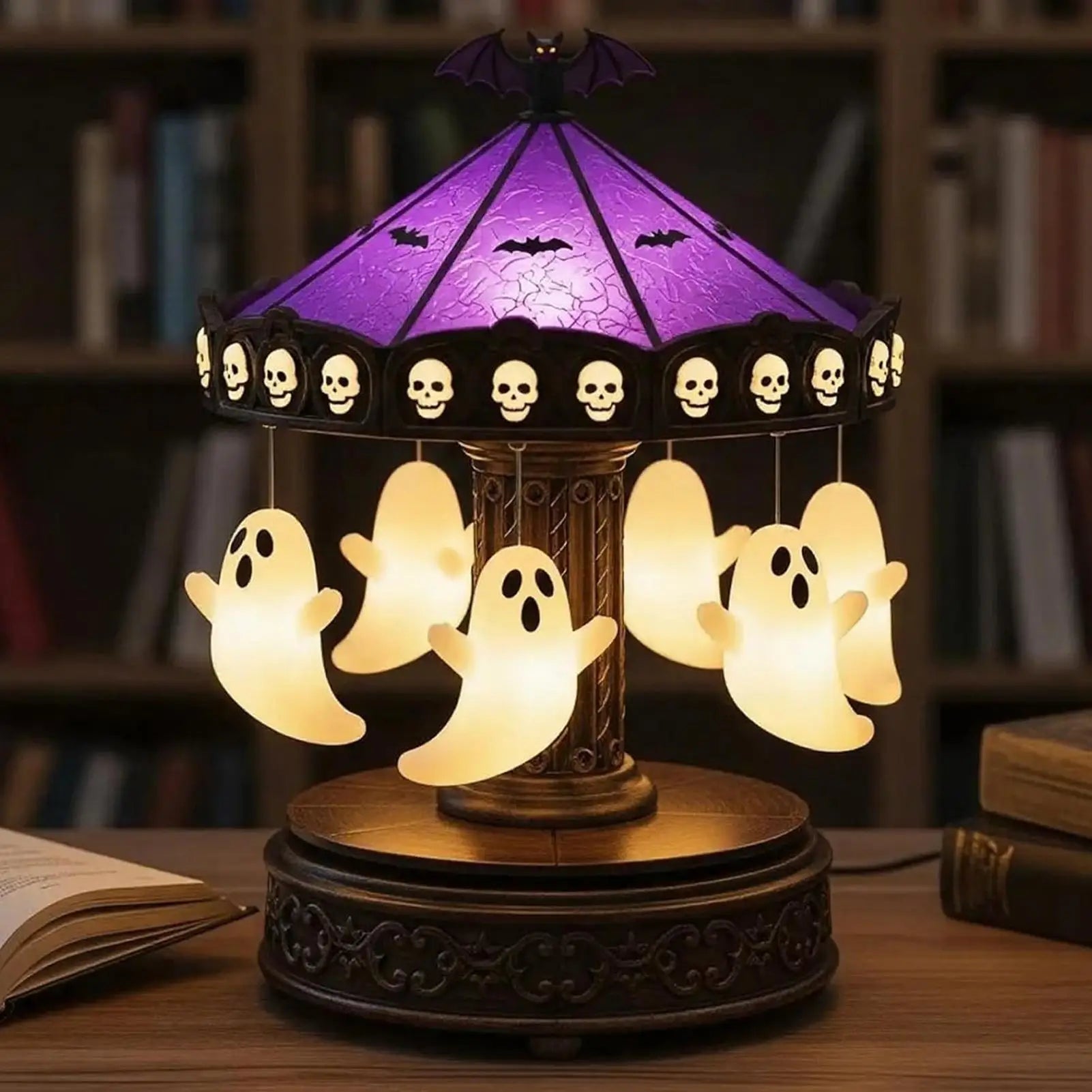 Halloween Ghost Decor Vintage Carousel Decor With Floating Ghost Scary Halloween Decoration Eerie Home Accents For Festival Qme