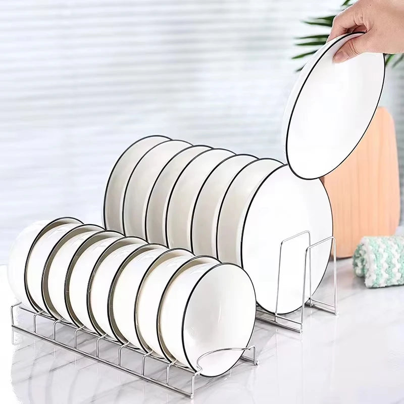 Stainless Steel Dish Draining Rack Multipurpose Silver Plates Storage Rack Space Saving Bowls Plates Drainer Holder Kitchen Qme