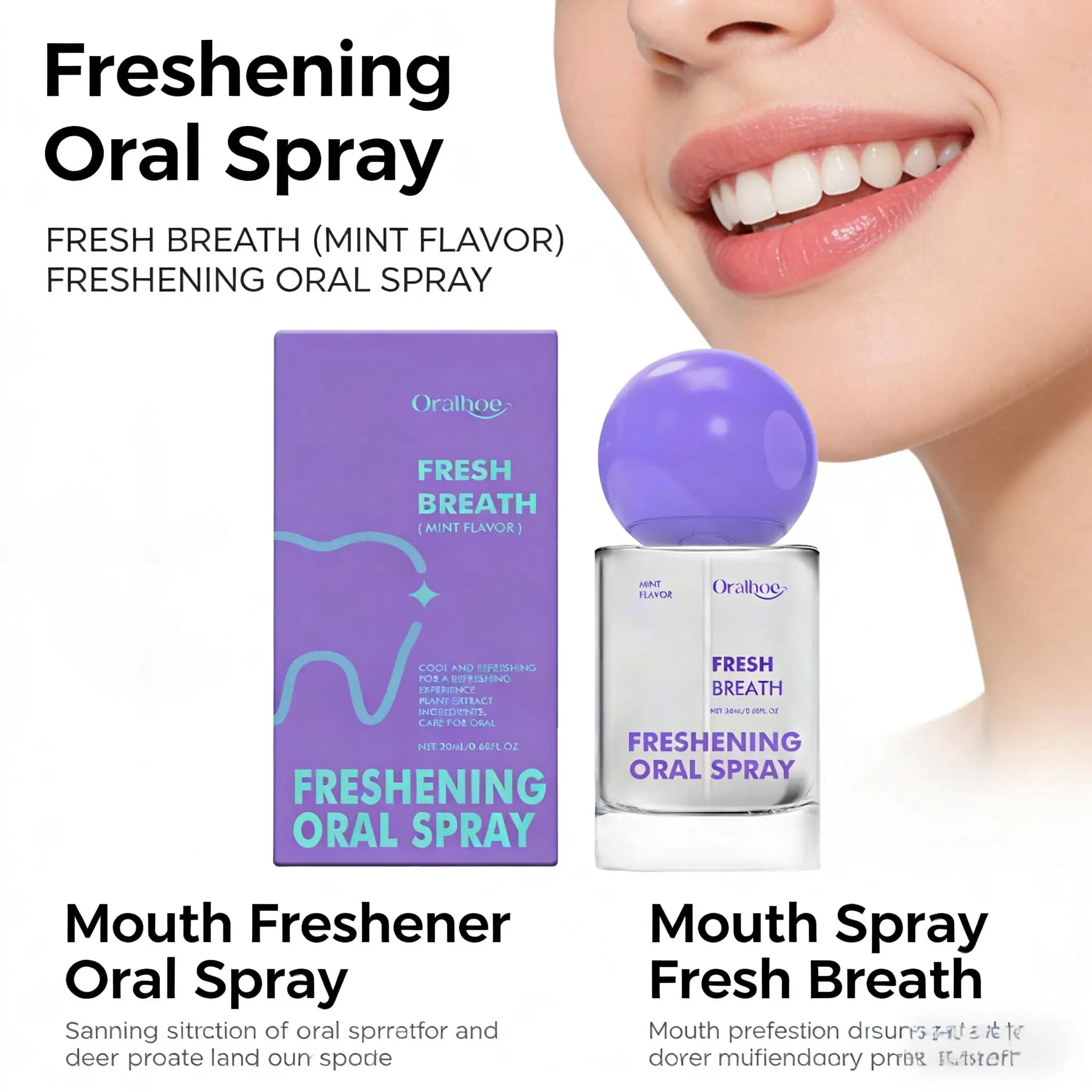 Portable Breath Freshener Spray Mint Flavor Teeth Cleaning Long-Lasting Freshening Bad Odor Removal Oral Care Product for Adults Qme