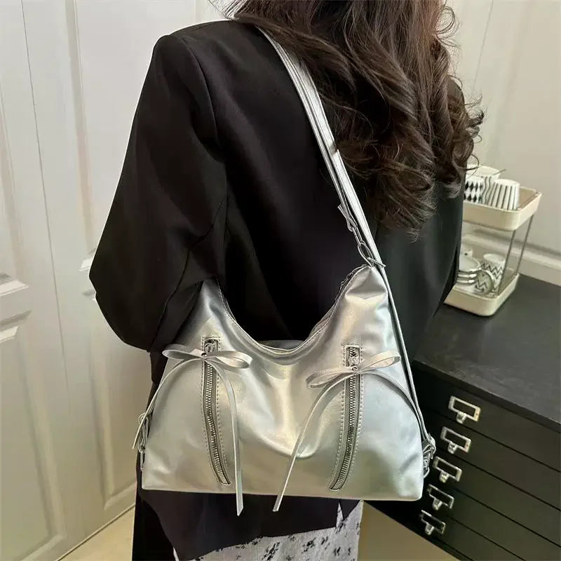 Retro Large Capacity Soft Leather Tote Bag with Knot - Casual Double Shoulder Bag Trendy Sle Women Handbag for Work Qme