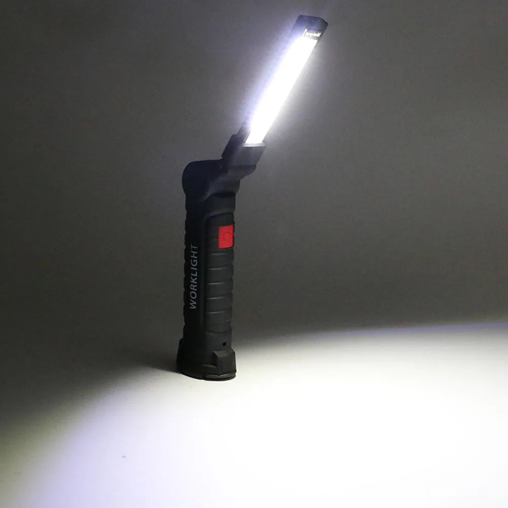 COB LED Work Light Dimmable USB Rechargeable LED Flashlight Inspection Lamp With Magnetic Hook Power Bank 18650 Battery Torch Qme
