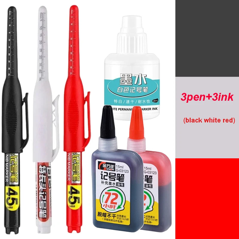 1- Waterproof Deep Hole Marker Pens Long Nib Head Carpenter Pen Black