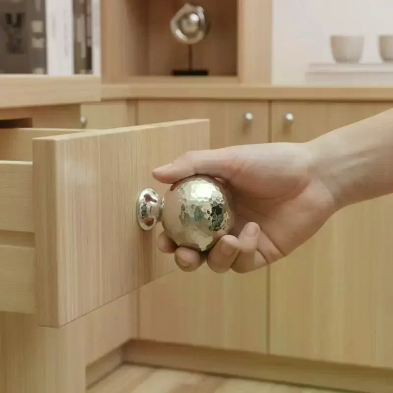 Brass Silver Ball Furniture Pull Handles - Hand-forged Hammer Cabinet Door Drawer Knob Kitchen Wardrobe Cupboard Hardware Qme