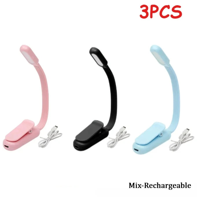 Rechargeable USB Clip LED Reading Light Mini Night Book Lamp With 3 Brightness Levels For Travel Bedroom Study Reading Qme Mix Charge 3PCS