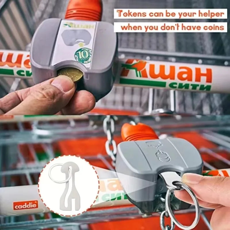 10pcs Stainless Steel Shopping Cart Token Key Tag Reusable for Supermarket Trolley Token Keychain Release Key Coin Keyring Qme