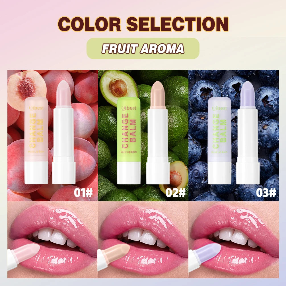 QIBEST Color Changing Lip Balm Makeup Sets Moisturizing Colorless Pink Orang Tinted Lipstick Lasting Lip Stain Cosmetic Lip Care Qme