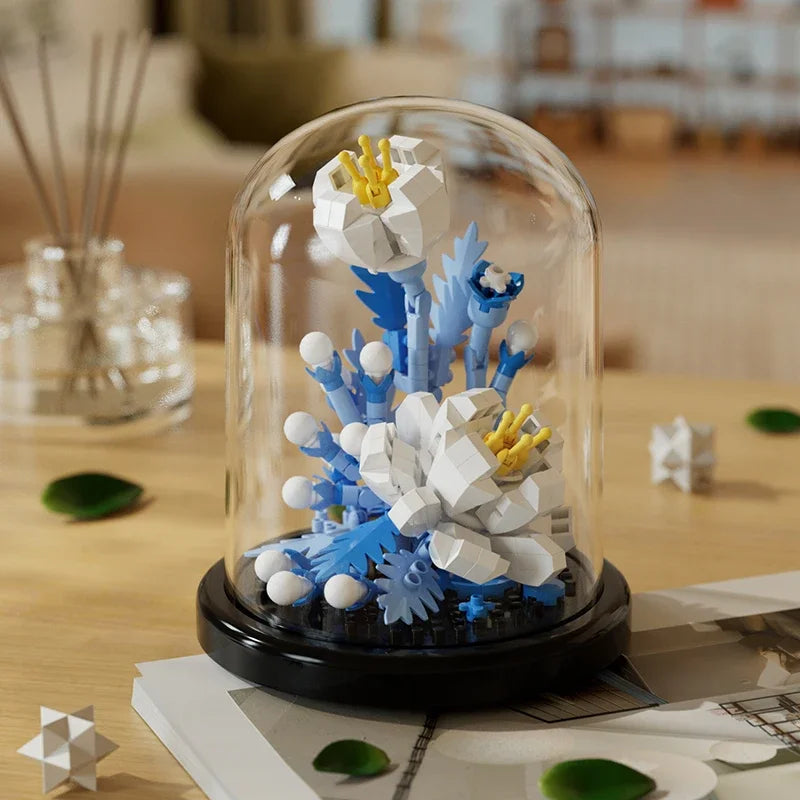 Micro Flower Bouquet Bonsai Building Block Artificial Plastic Plant Dust Cover Micro Model Home Decoration Toy Kid Birthday Gift Qme 248pcs