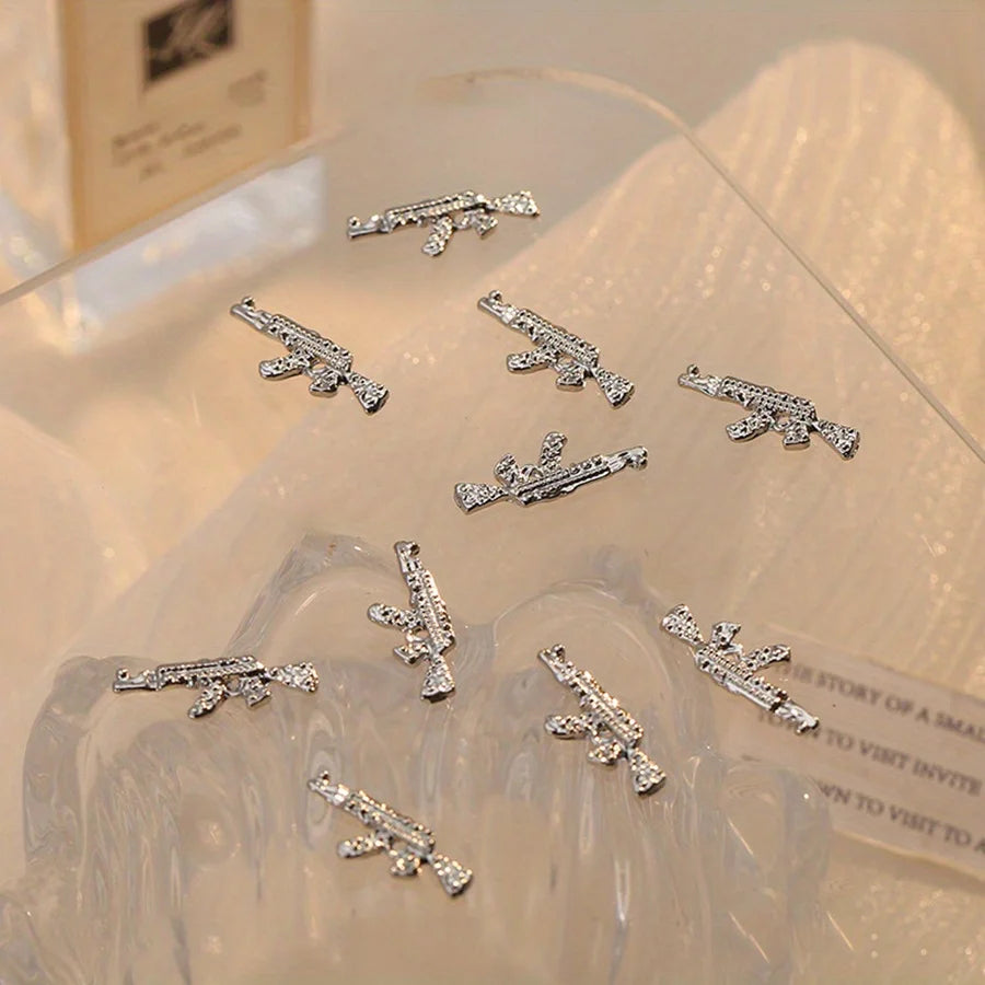 AK47 Nail Art Charms Rhinestones 3D Gun Shape Gem Accessories Jewelry Qme 10pcs-White