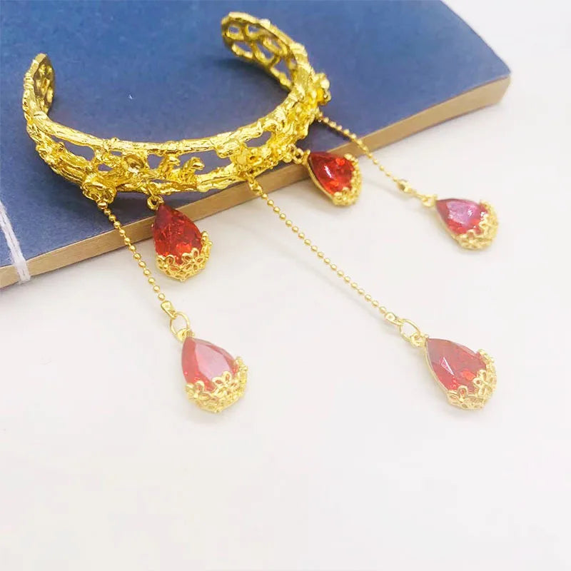 Antique Red Sapphire Water Drop Bell Open Bracelet Flying Sky Dunhuang Ancient Princess Bracelet Classic Ethnic Women's Jewelry Qme