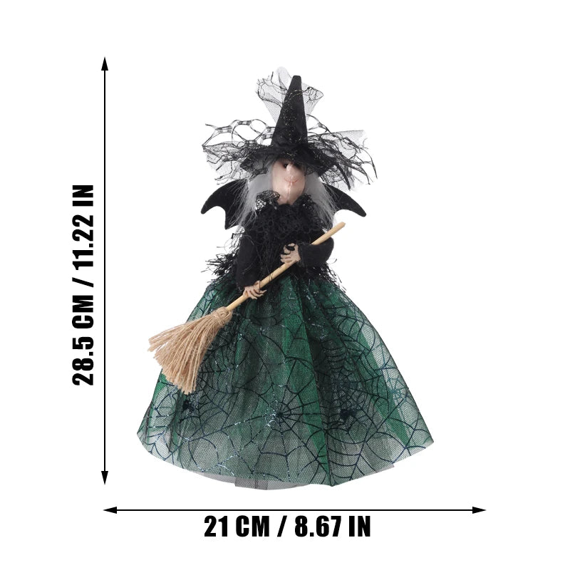 Halloween Broom Witch Doll Haunted House Doll Ornaments Black Spider Web Dress Witch Halloween Ghost Festival Decorate Props Qme
