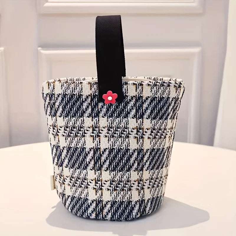 1 Fashionable Plaid Canvas Bag Casual Thickened Storage Hand-held Qme