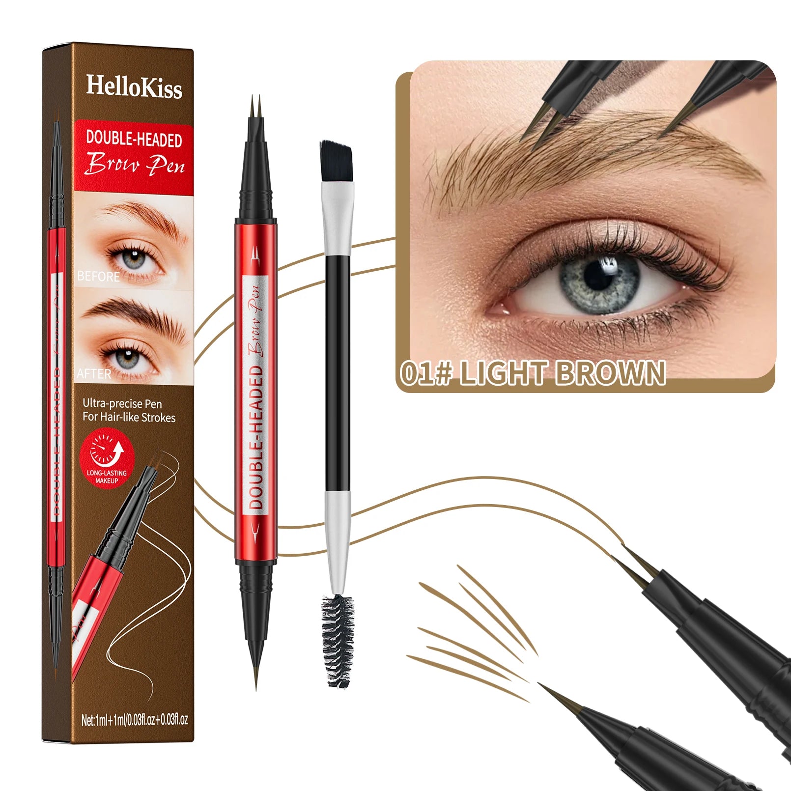 Waterproof Eyebrow Pen, Microblading Eyebrow Pencil With 2 Split Head, Natural Looking Brows Makeup ( 5 Colors ) Qme 9714-1