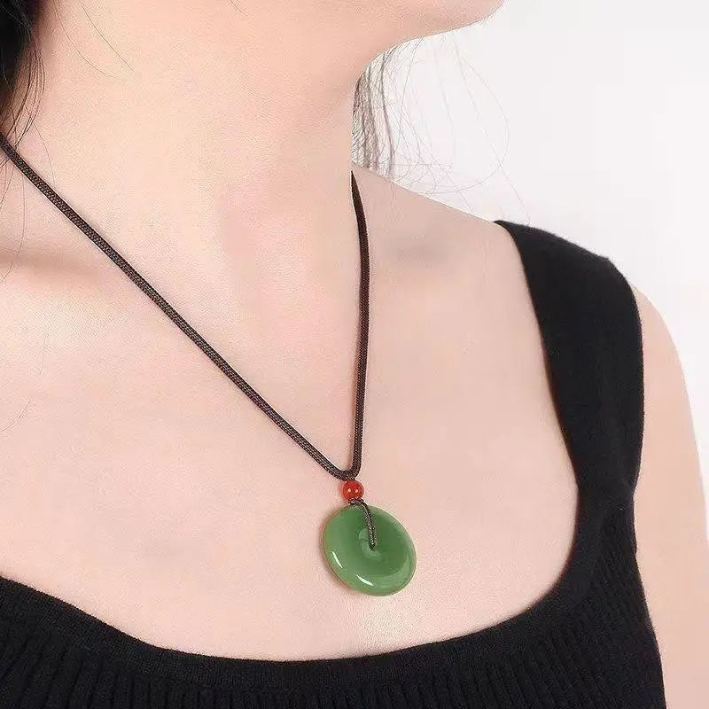 Natural Green Jade Donut Charm Necklace Ice Embellish Green Pendant Necklaces Simple Fashion Jewelry For Women Men Gifts Qme Default Title