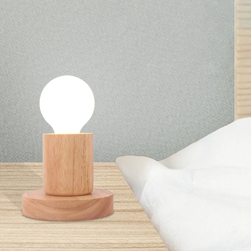 Retro Wood Table Lamp E27 Socket Vintage Desk Base Holder Wooden Qme
