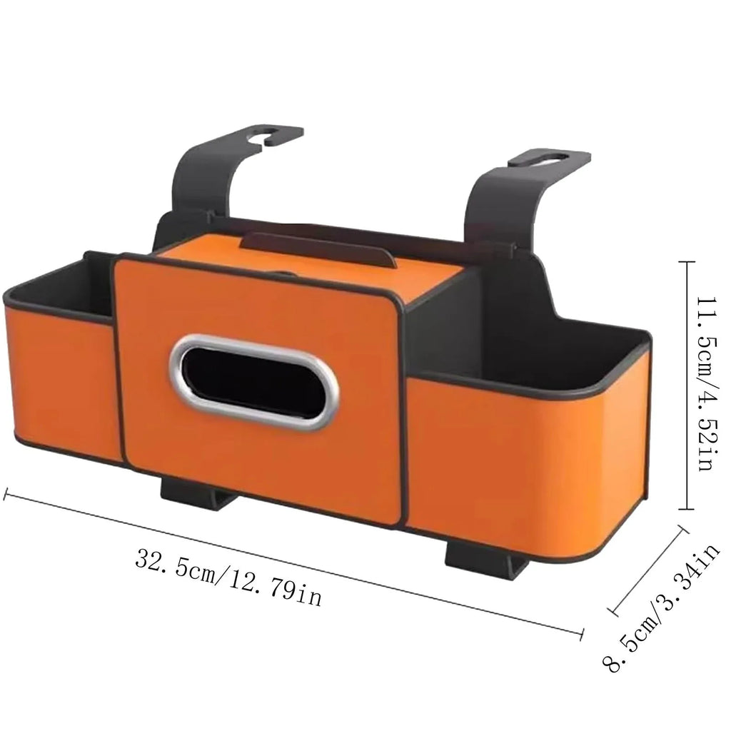 Car Storage Organizer Multifunctional Car Seat Back Storage Box with 2 Cup Holders, Tissue Box and Hook Suitable for Most Car Qme