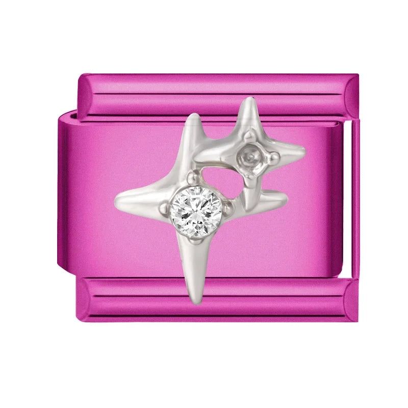 Y2K Rose Color Series Zircon Flower Butterfly Italian Charm Links Fit 9mm Stainless Steel Bracelet Women Jewelry DIY Making Gift Qme Style 24