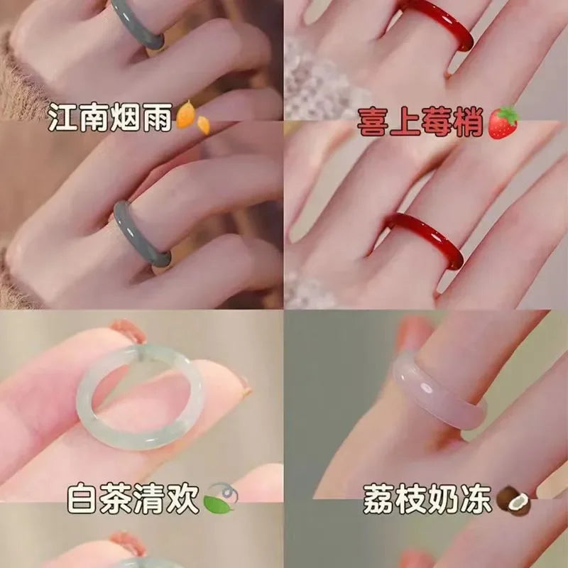 2026 Fashion New Cute Chinese Style Sweet Natural Glass Ring Ancient Texture Court Fashion Couple Ring Popular Trend Jewelry Qme