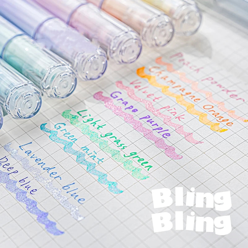 Mini Portable Clear Shell Glitter Highlighter Markers 4Pcs Set Glitter Ink for Scrapbook Painting School Stationery Qme