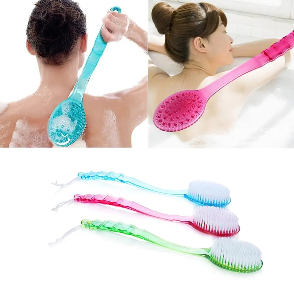 2 in 1 Multi-Purpose Bath-Brush Long Handle Back Scrubber Wet Dry Exfoliating Shower Sponge Skin Massage Tool Qme