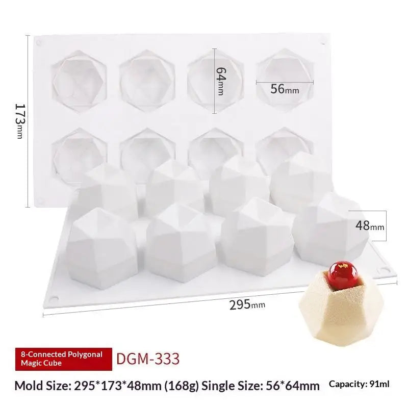 8 Cavity Diamond Polygonal Silicone Cake Mold French Dessert Mousse Qme A3