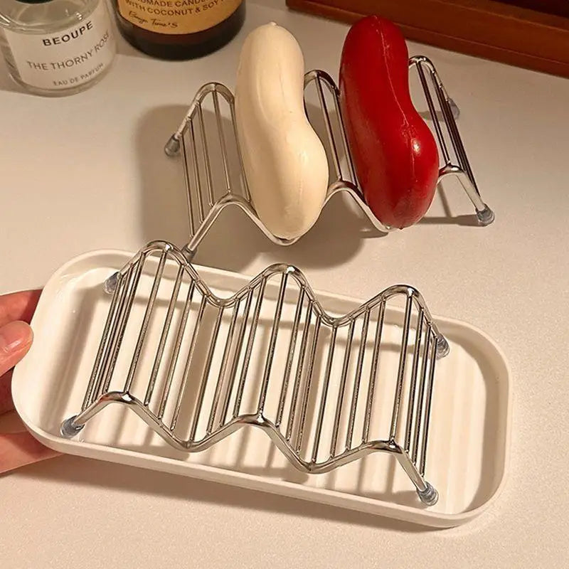 Stainless Steel Soap Box Creative Wave Shaped Soap Box Toilet Soap Storage Drain Rack Household Bathroom Storage Rack Soap Box Qme