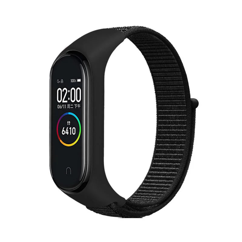 A Durable Nylon Loop Watch Strap with Freely Adjustable Velcro for Xiaomi Mi Band Fashionable Replacement Wrist Band Accessory Qme dark with pure black Mi8 9 10