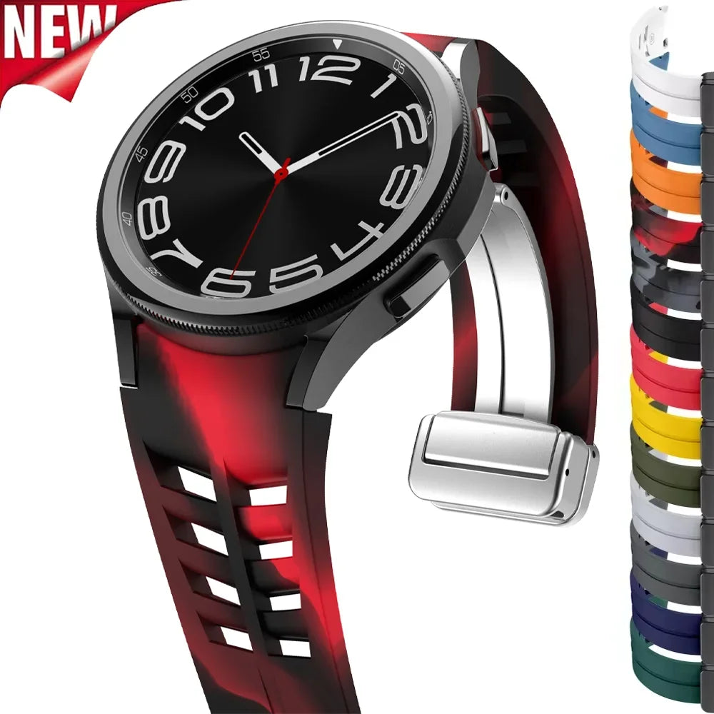 Magnetic Silicone Band for Samsung Galaxy Watch 6 Classic 43 47mm 4 42 46mm 5 Pro 45mm No Gaps Loop Strap for 4/5/6/7 40 44mm Qme