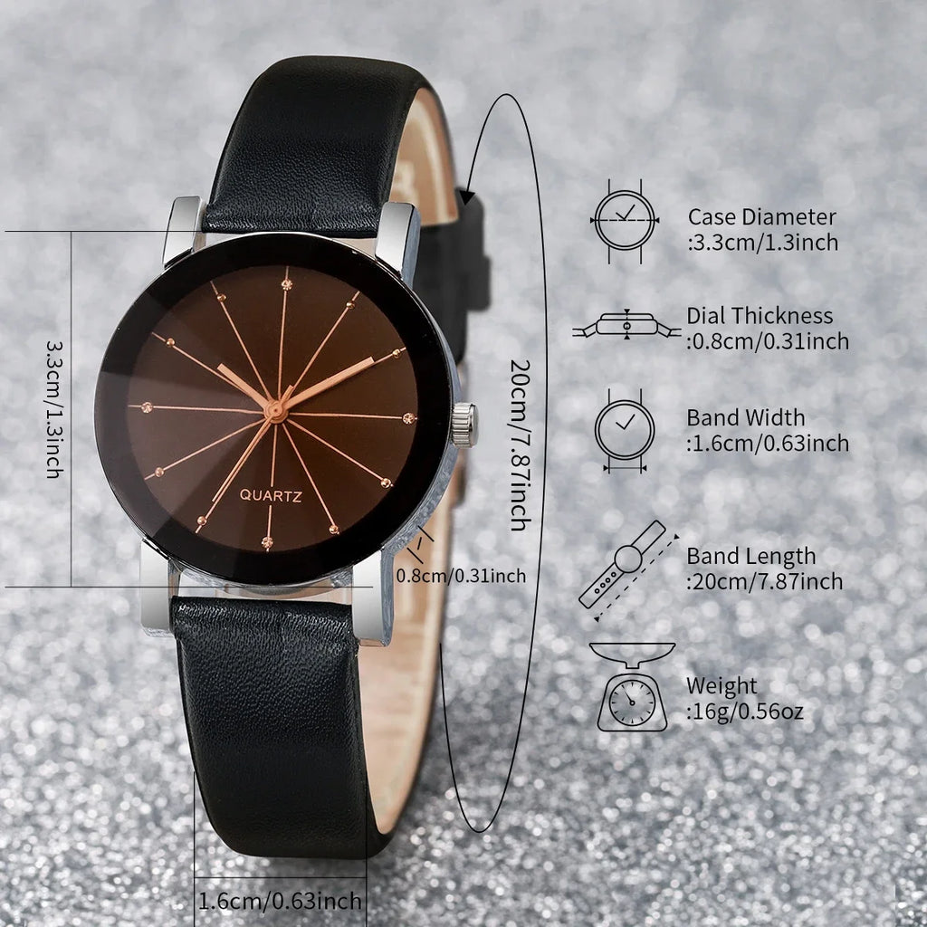 Relógio de quartzo com strass feminino, pulseira de couro casual, relógios de pulso sem caixa, relógios fashion, 2 peças Qme