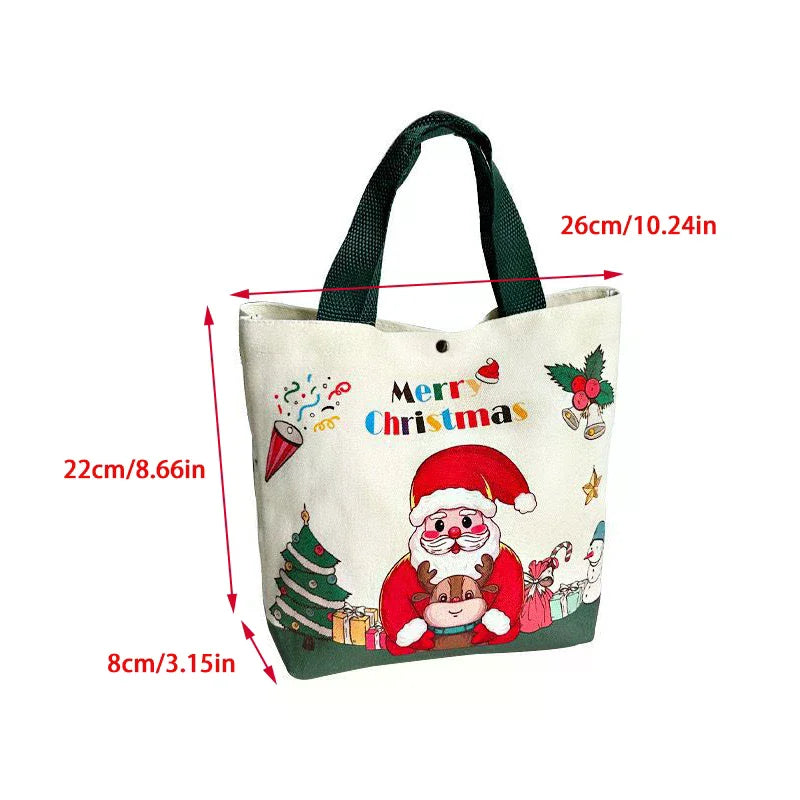 Christmas Gift Bags With Santa Claus Reindeer & Snowman Designs Durable Canvas Tote Bags Party Candy Bag Gift Bag Bulk Qme