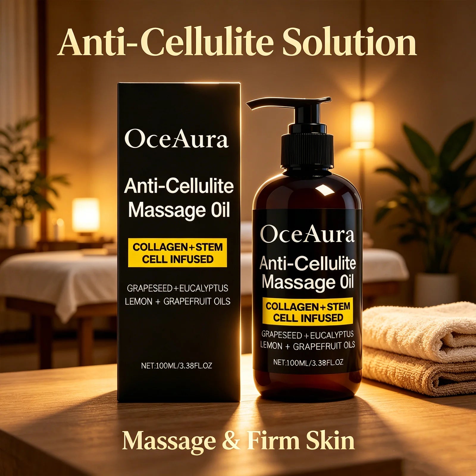 Oceaura Anti-Cellulite Massage Oil Firming Body Lift Tightening Deep Hydrating Smoothing Dry Skin Relaxing Shaping Essential Oil Qme