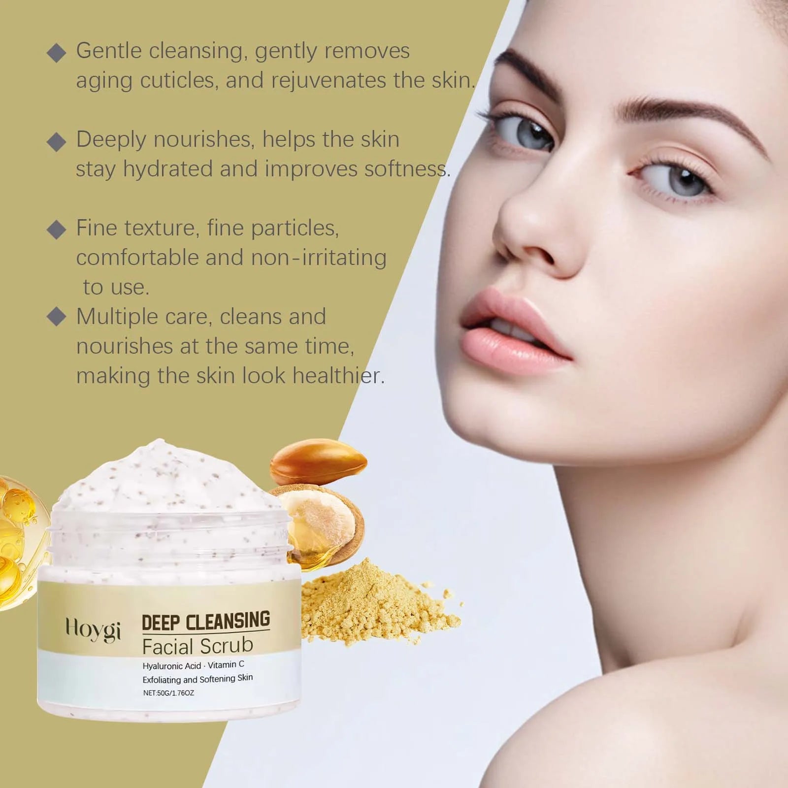 Deep Cleansing Facial Scrub Exfoliating Facial Cleansing & Pore Refining Removal Dead Skin Oil Control Smooth Hydrated Skin Qme