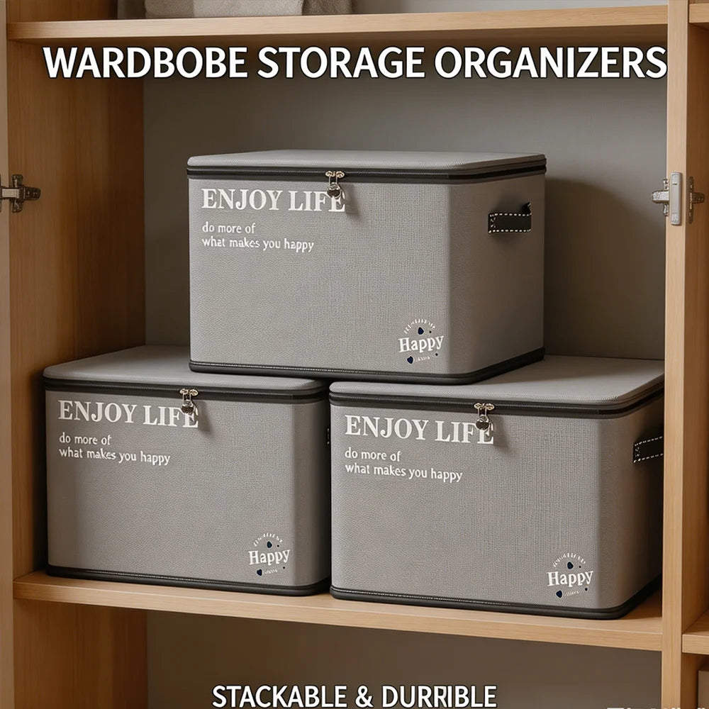 Large Capacity Foldable Fabric Storage Box for Clothes & Quilts Layered Wardrobe Organizer Extra Large Home Storage Bin Qme