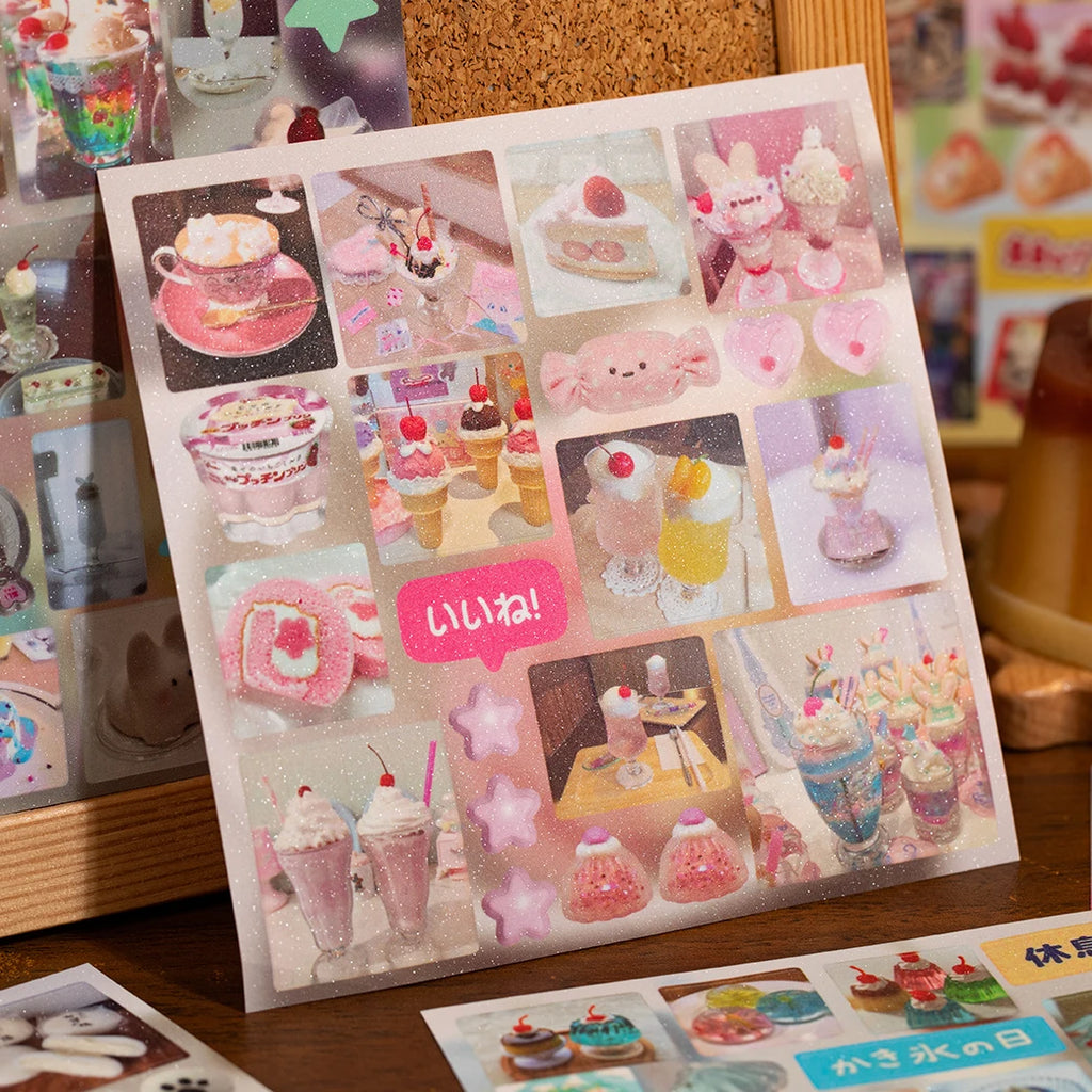 20/40pcs Die-Cut Sticker Book - Japanese Food & Dessert Vintage Showa Style，Glitter Matte Finish，School Stationery supplies Qme