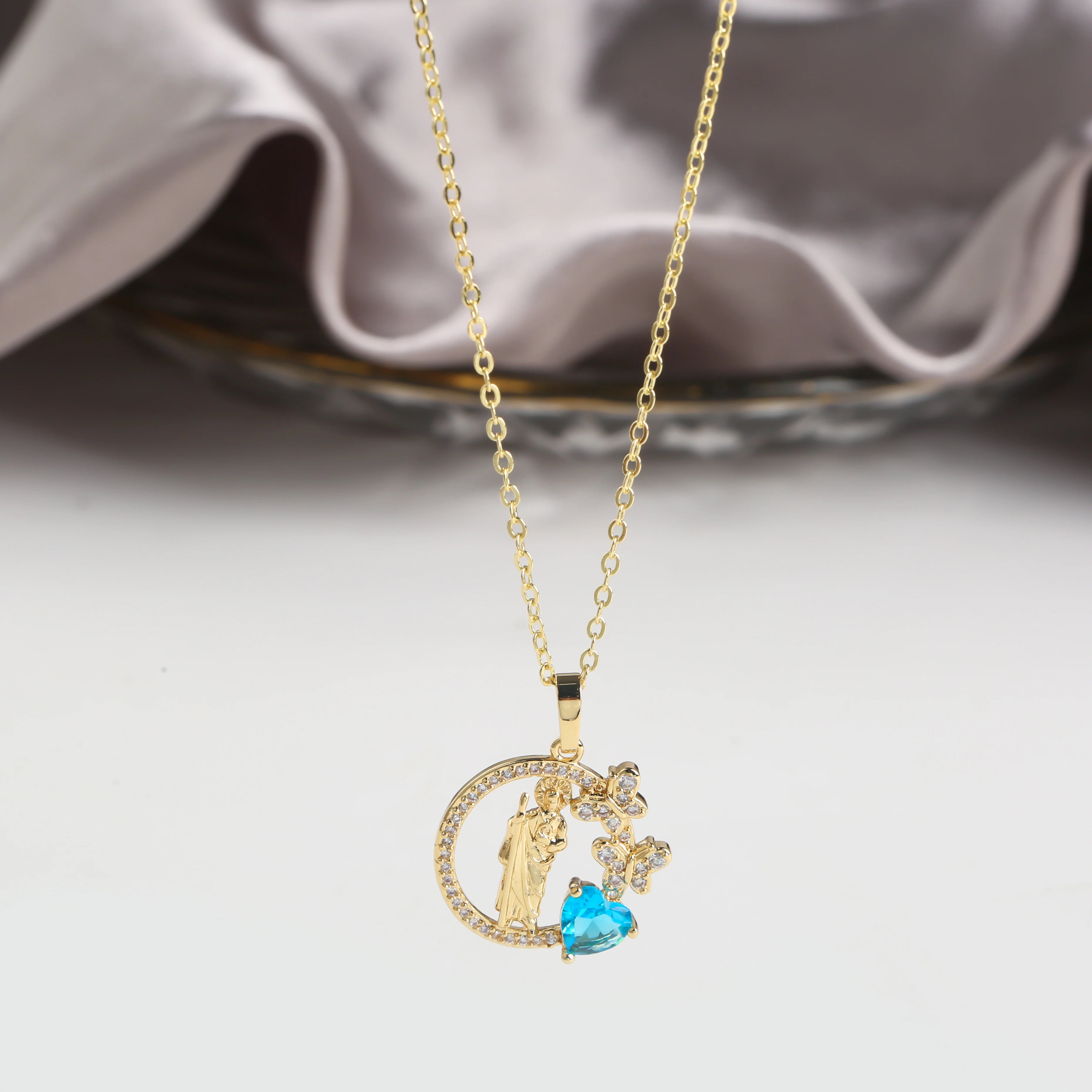 INS Hot Sale Shiny Zirconia St. Jude Pendant Necklace Fashion Woman Religious Jewelry Choker Exquisite for Party Jewelry Gift Qme 12