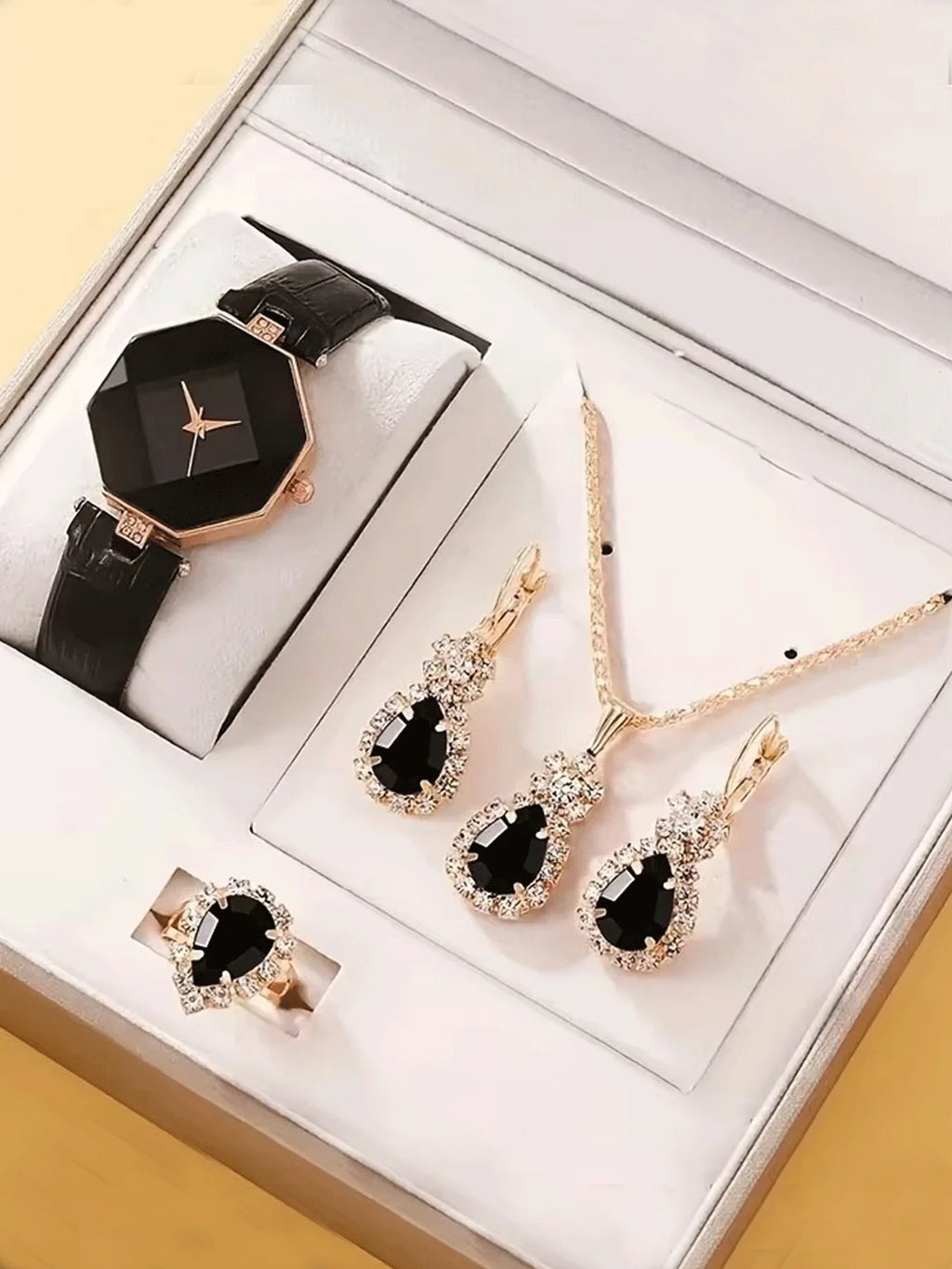 6-piece Women's Watch Fashion Watch Women's Versatile High end Women's Watch Women's Watch Set Qme black No