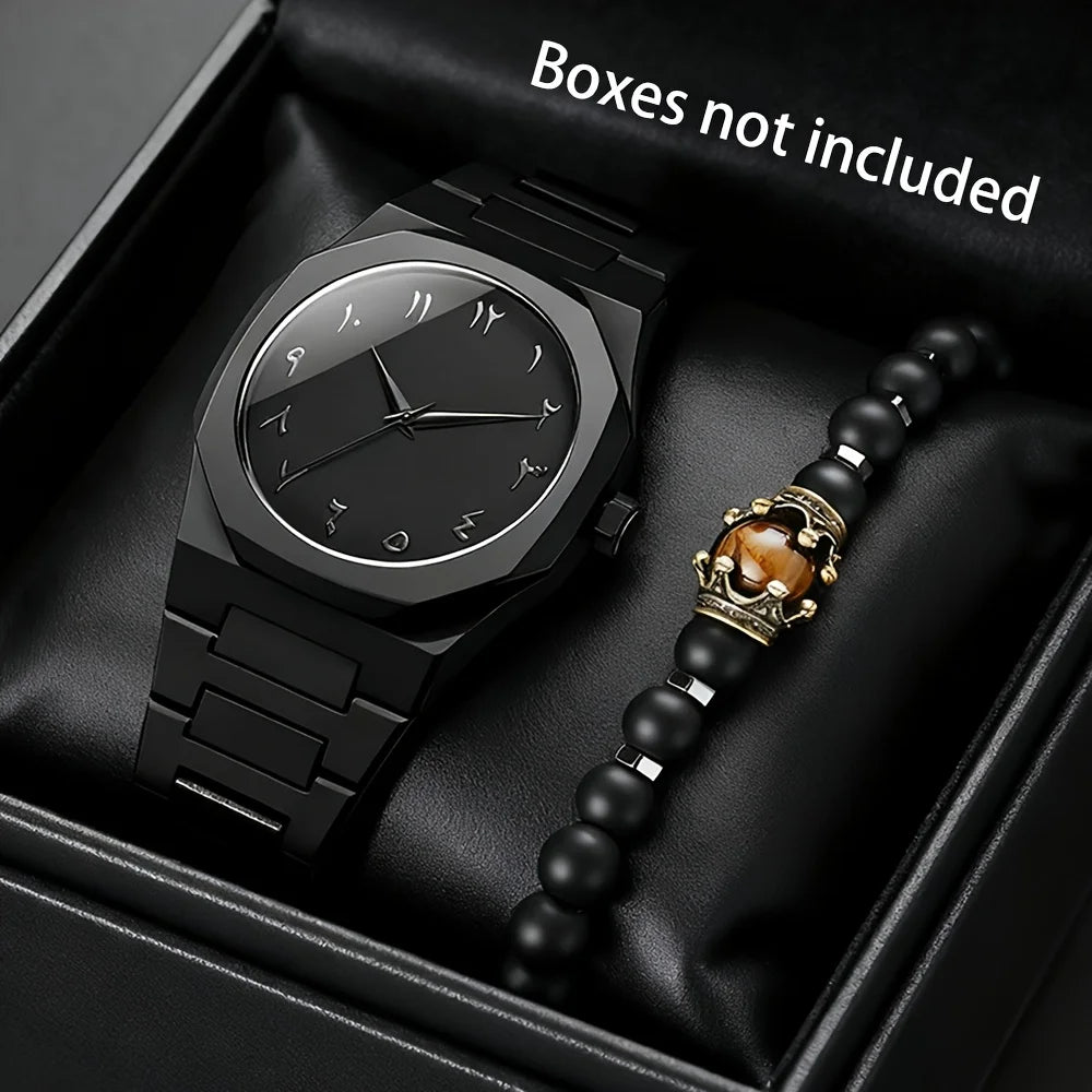 2pcs Fashion Men's Quartz Watch Bracelet Set Casual Plastic Band Wristwatch Bracelet Set Reloj Hombre（Without Box） Qme A Set No Box