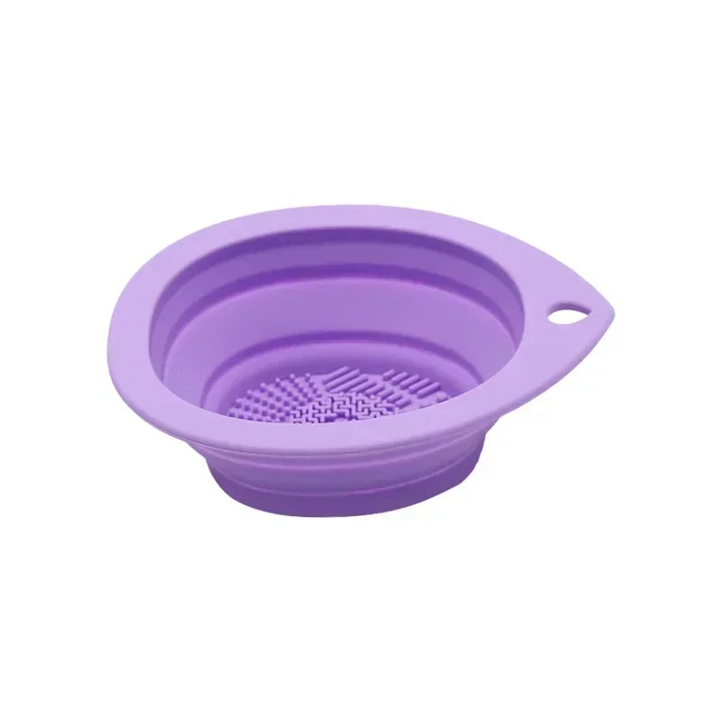 Multi Functional Scrubber Mat Washing Tool Silicone Makeup Brush Cleaner Folding Cleaning Bowl for Eyeshadow Brushes Powder Puff Qme Deep Purple