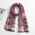 Ethnic Style Embroidered Floral Headwrap Breathable Lightweight Boho Sheer Shawl Skin-Friendly Soft Summer Hijab Qme Pink