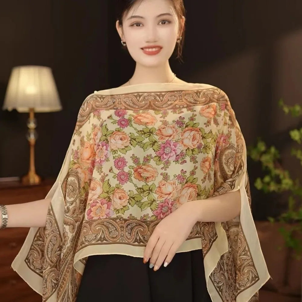 Multifuctional Breathable Shawl Flower Pattern Long Length Sun Protection Shawl Lightweight Breathable Fabric Chiffon Scarf Qme Style J