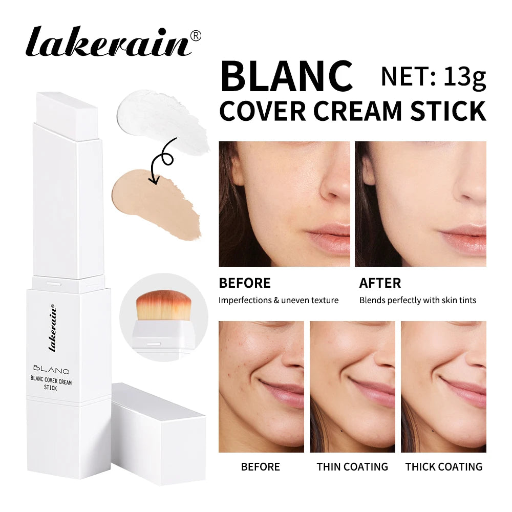 Dual-Ended White Color Changing Foundation Stick With Brush Makeup Smoothly Blending Moisturizing Brightening For All Skin Type Qme