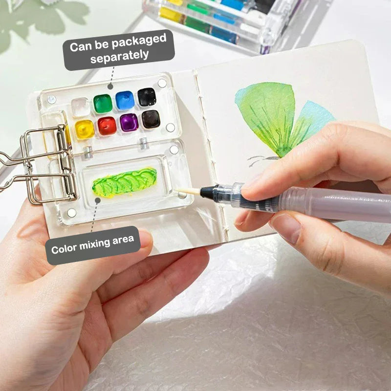 Travel Watercolour Paint Palette Mini Pocket Artist Watercolor Sets Qme
