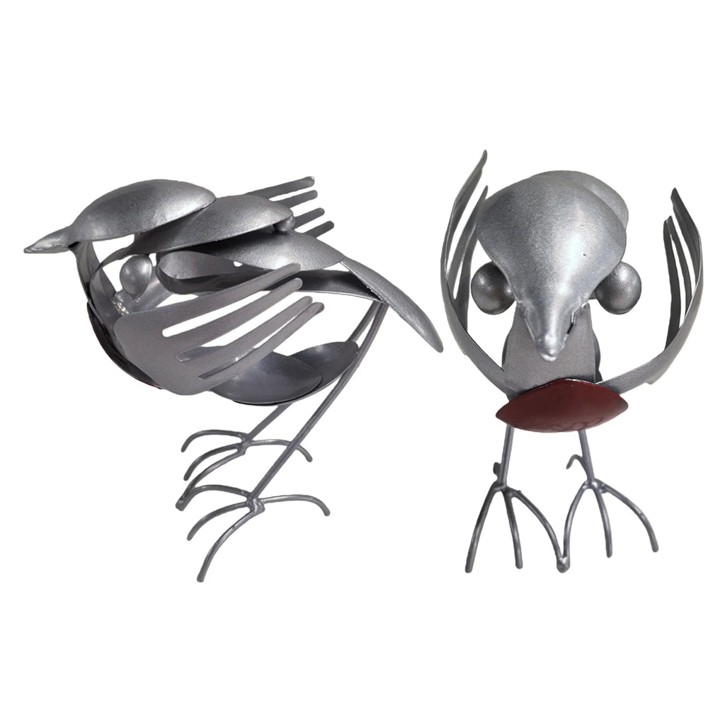 Robin Bird Statue Handmade Recycled Fork & Spoon Bird Statue Rustic Red Chest Robin Figurine for Outdoor Garden Yard Decor Qme