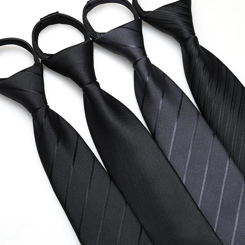 Men's Elegant Thin Solid Necktie Black Zipper Tie Formal Casual Wear Qme