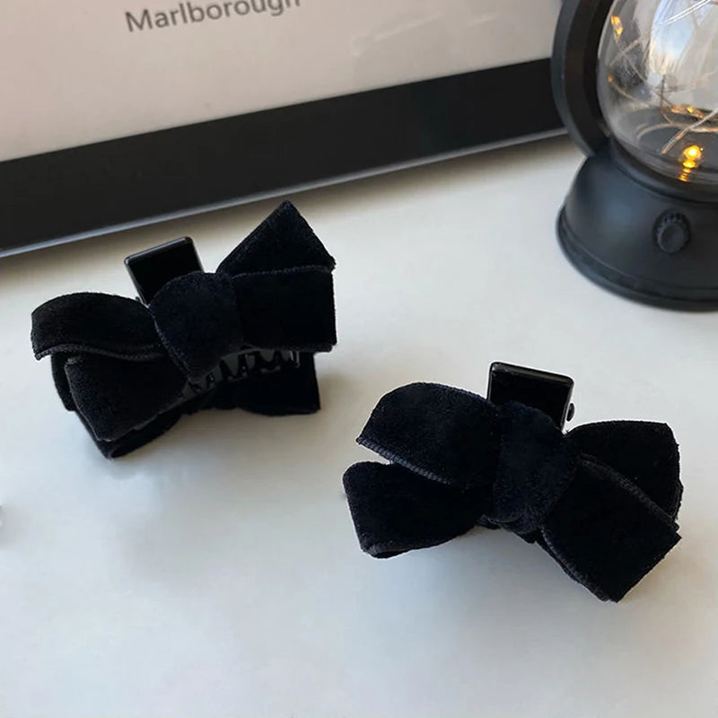Star Same Black Velvet Bow Trumpet Side Bangs Hairpin Female Summer Qme