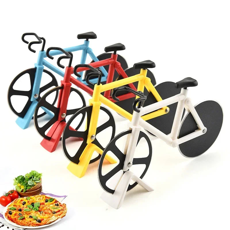 Stainless Steel Pizza Knife Two-wheel Bicycle Shape Pizza Cutting Knife Pizza Tool Bike Round Pizza Cutter Knives Kitchen Tools Qme