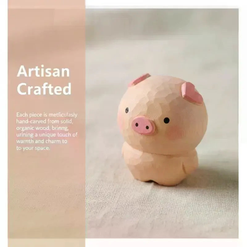 Handmade Wooden Pig Figurine Fu Character Decorative Statue Cute Animal Ornament For Home Office Desk Decoration Birthday Gift Qme
