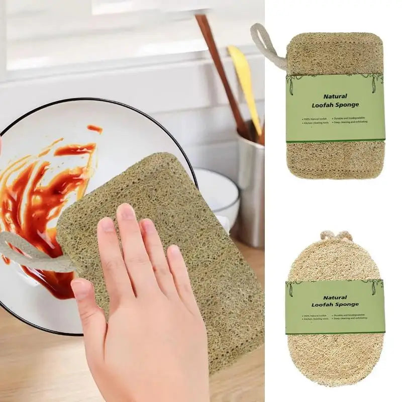 Eco-friendly Loofah Dish Sponge Natural Scrub Pad Kitchen Glass Plate Qme