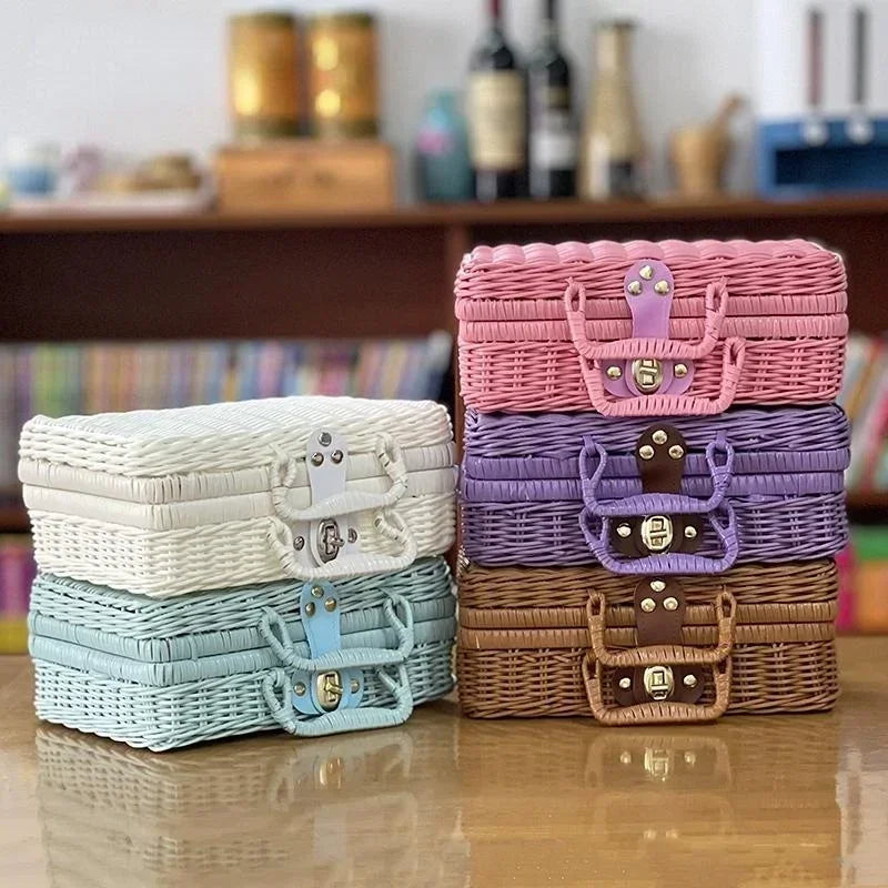 Rattan-like Finishing Box Woven Rattan Basket Retro Storage Qme